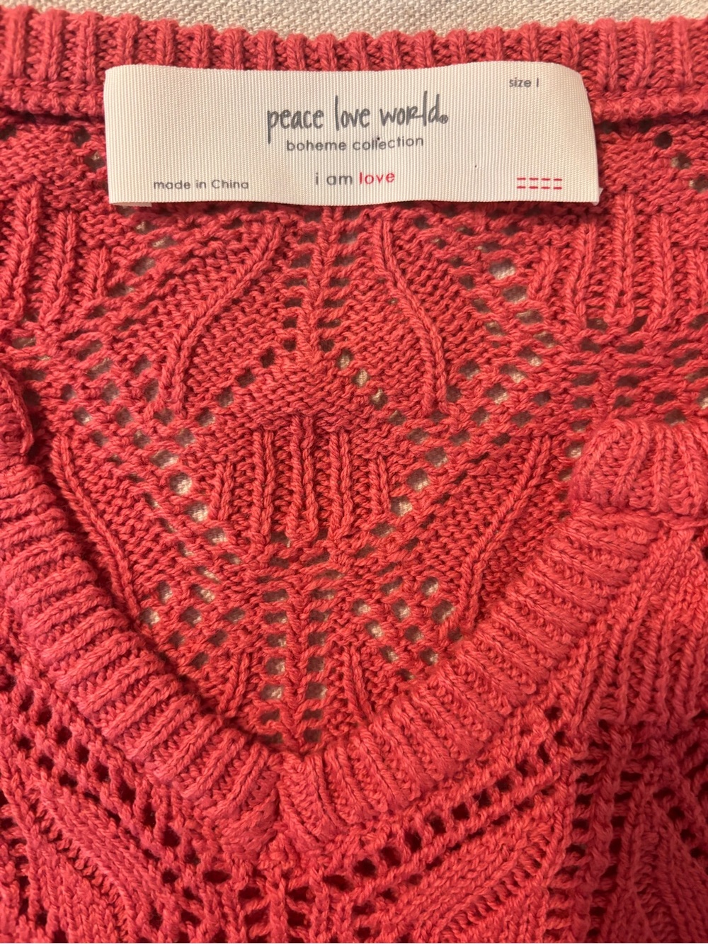 Peace Love World NWT coral red crocheted knit v-neck sweater - Picture 3 of 9